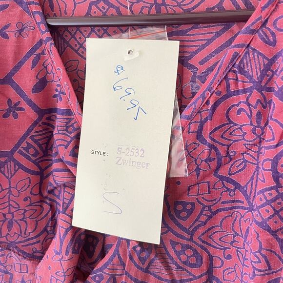 Vintage 70s Ruffle Collar Boho Prairie Dress Purple Batik Print Sheer Hippie - Picture 8 of 11